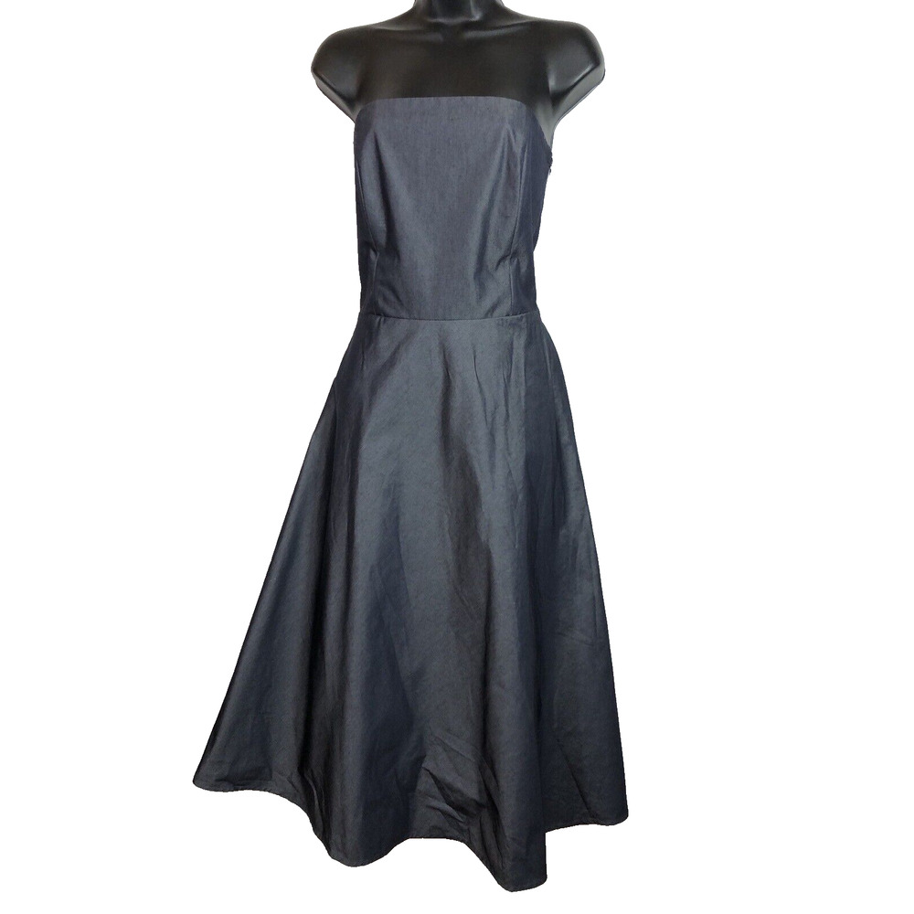 Banana Republic Strapless Blue Dress Italy Tea Length Y2K Semi Formal Retro
